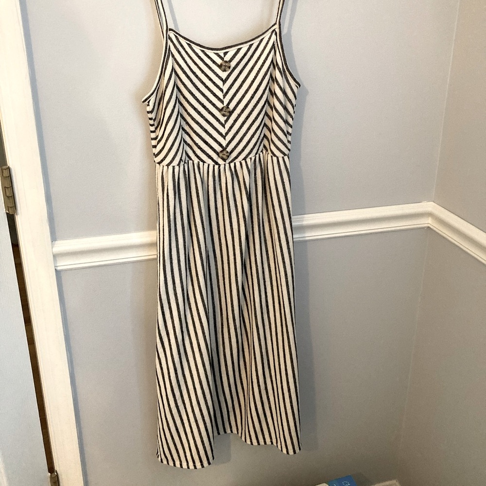 Caution to the Wind Black&White Striped Midi Dress